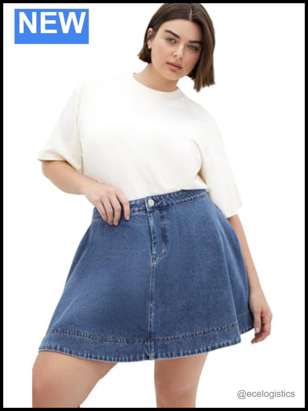 Plus Size A-Line Denim Skirt Stretch Button Fly Mini